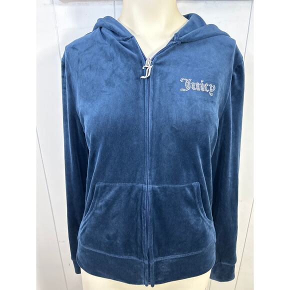 Juicy Couture Jackets & Blazers - Juicy Couture Navy Blue Y2K Velour Long Sleeve Zip Up Tracksuit Hoodie Size M